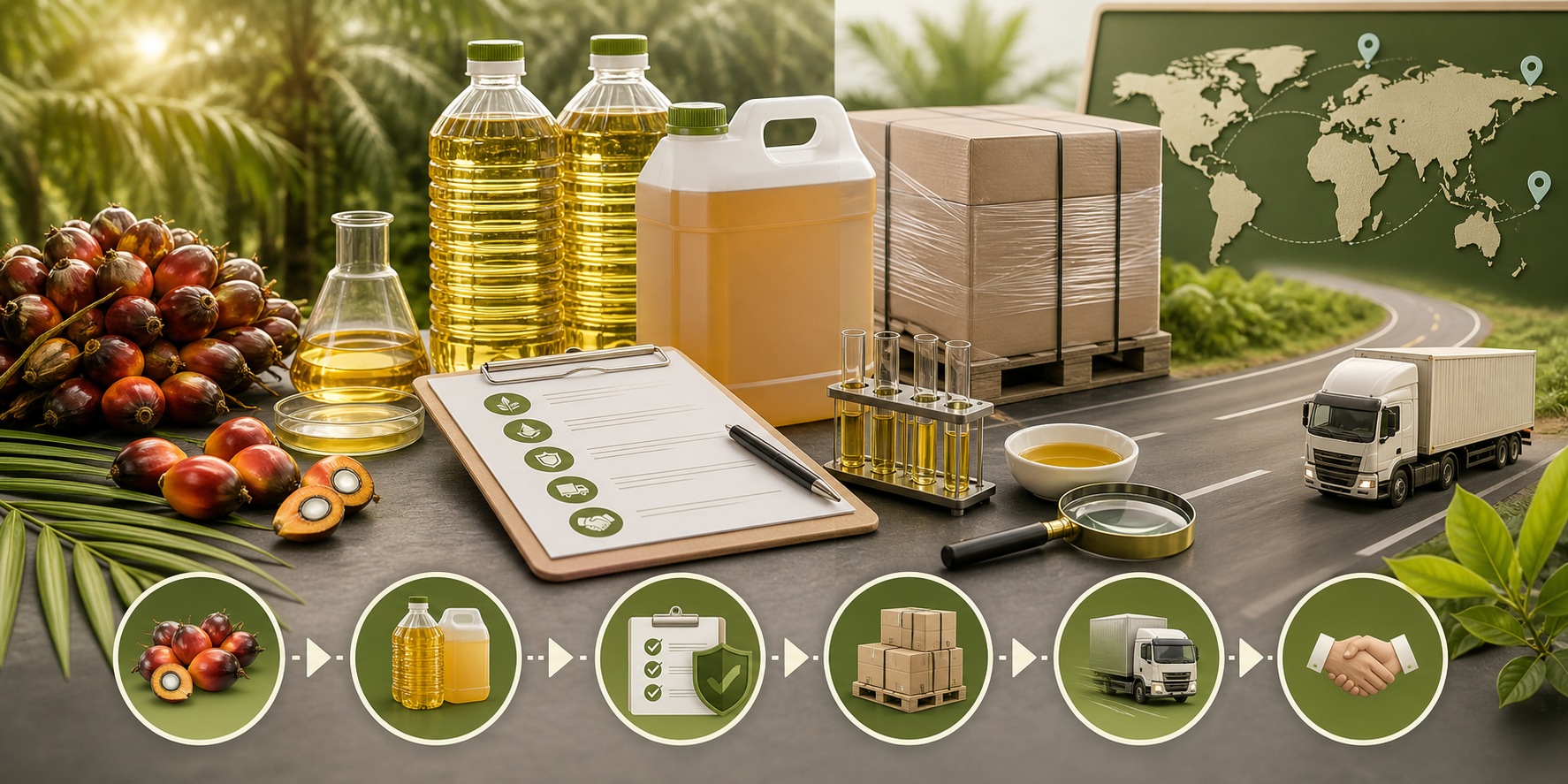 Structured palm commodity sourcing and distribution process