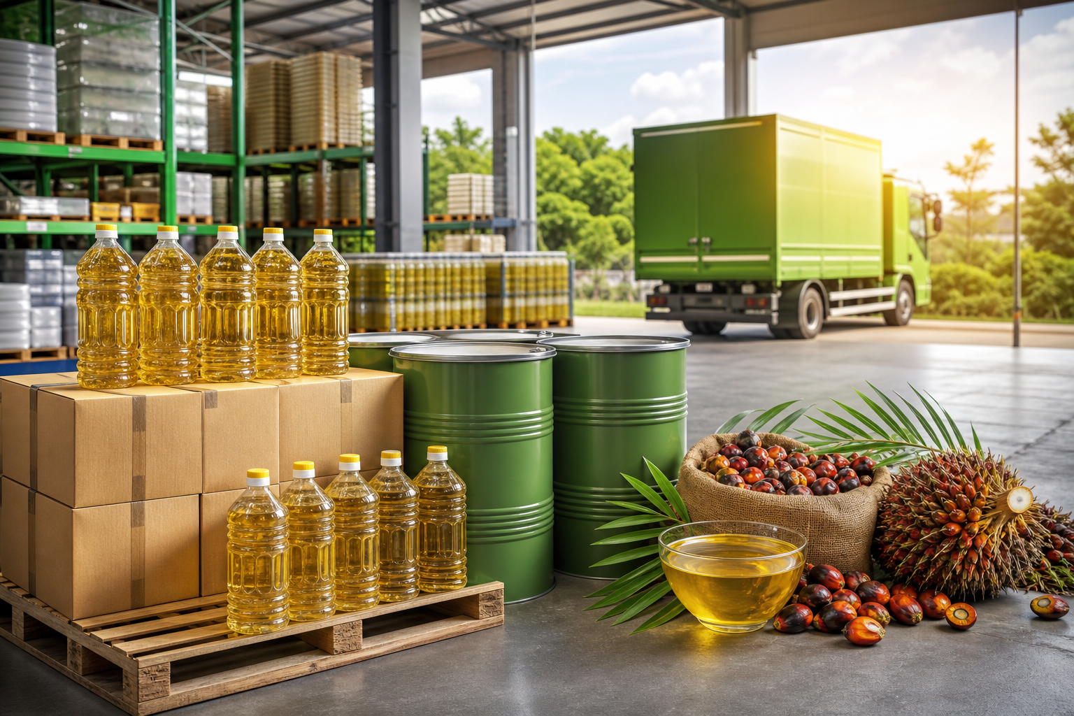 Bulk palm oil commodity distribution warehouse